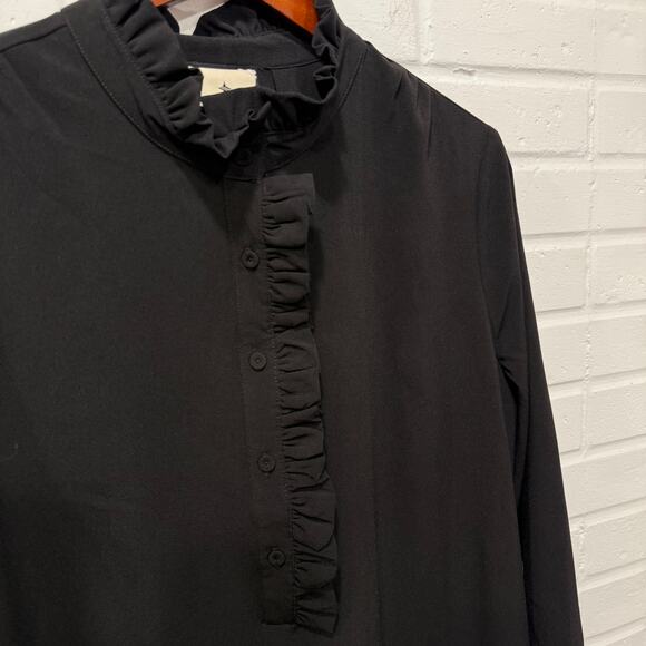 Tuckernuck NWT Black Crepe Tate Dress XL LBD Ruffle Quiet Luxury Timeless Chic - Picture 7 of 15